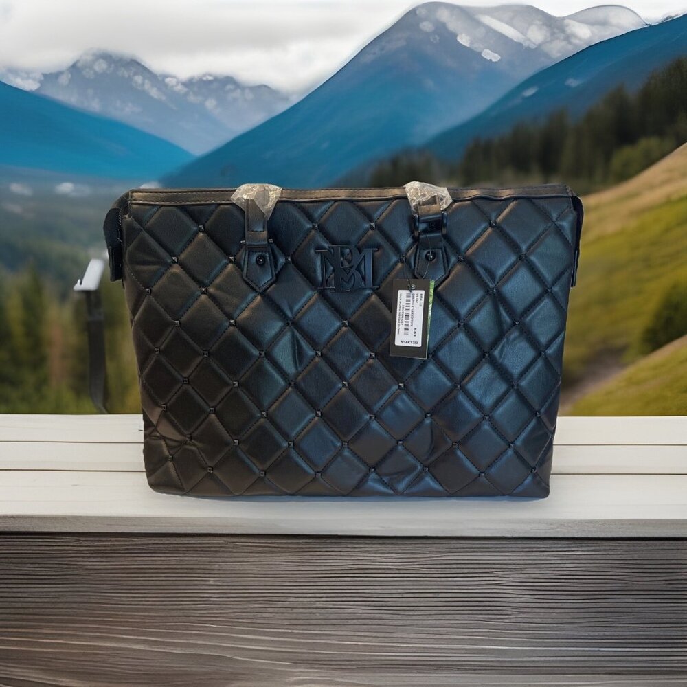 NWT Badgley Mischka Quilted Tote Bag With Crossbody Strap, Black, $199